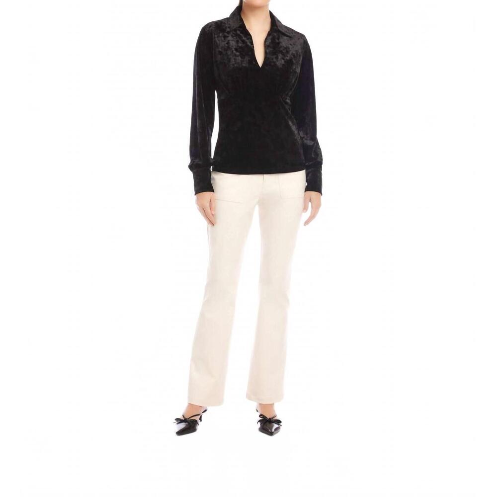 NEW FIFTEEN TWENTY bianca collared shirred top in black